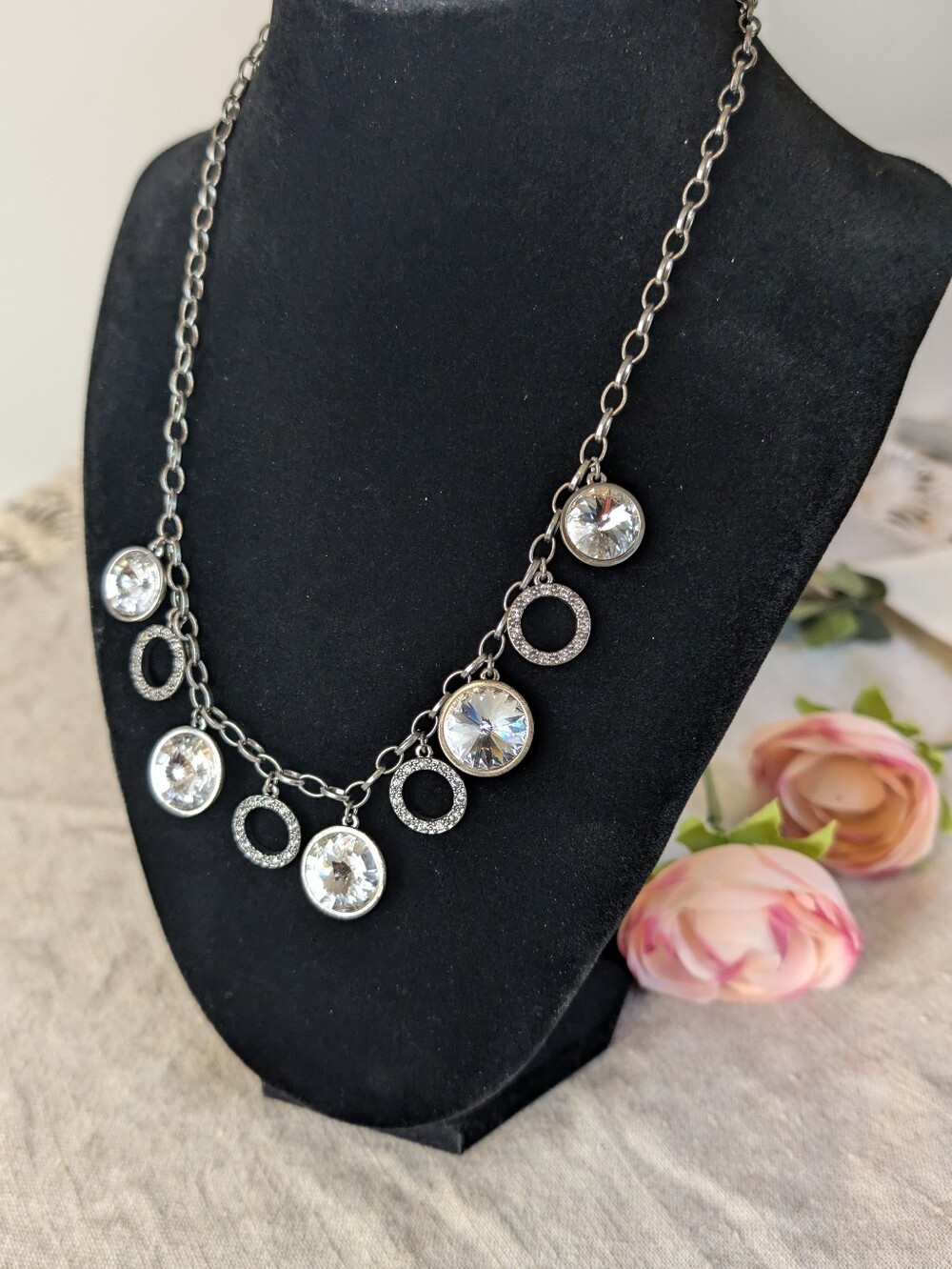 Touchstone Crystal by Swarovski Statement Necklace Faceted Crystal Pavé Charms